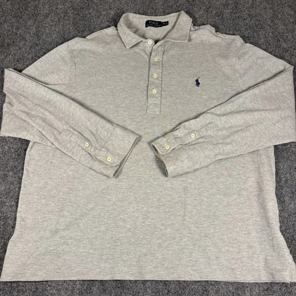 Polo Ralph Lauren Long Sleeve Polo Mens XXL Grey Cotton Pique Classic Fit Logo